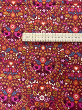 Load image into Gallery viewer, Little bird floral heart cotton fabric - 1/2 mtr - cream/red
