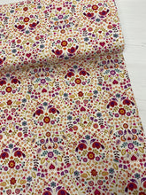 Load image into Gallery viewer, Little bird floral heart cotton fabric - 1/2 mtr - cream/red
