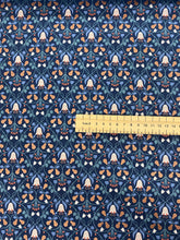 Load image into Gallery viewer, Metallic pears with flowers cotton fabric - 1/2 mtr light blue/dark blue