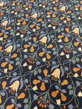 Load image into Gallery viewer, Metallic pears with flowers cotton fabric - 1/2 mtr light blue/dark blue