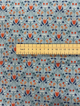 Load image into Gallery viewer, Metallic pears with flowers cotton fabric - 1/2 mtr light blue/dark blue