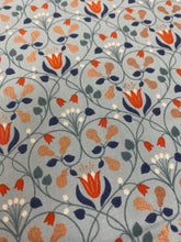 Load image into Gallery viewer, Metallic pears with flowers cotton fabric - 1/2 mtr light blue/dark blue