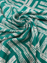 Load image into Gallery viewer, Green geometric dash lines viscose - 1/2mtr - Dressmaking Fabric