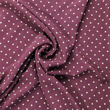 Load image into Gallery viewer, Burgundy and white mini polkadot viscose crepe - 1/2mtr - Dressmaking Fabric