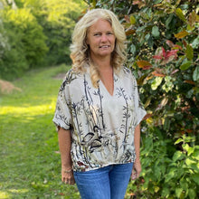 Load image into Gallery viewer, Bird & reeds soft crepe fabric - TWO colourways - 1/2mtr - Dressmaking Fabric