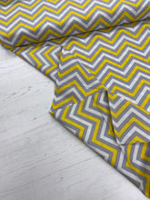 Load image into Gallery viewer, Mustard and Grey Chevron cotton fabric - 1/2 mtr