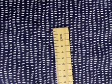 Load image into Gallery viewer, Navy dashes 100% cotton fabric - 1/2 mtr