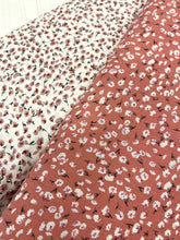 Load image into Gallery viewer, Salmon Pink and White Ditsy Floral Viscose Fabric - 1/2mtr - Dressmaking Fabric