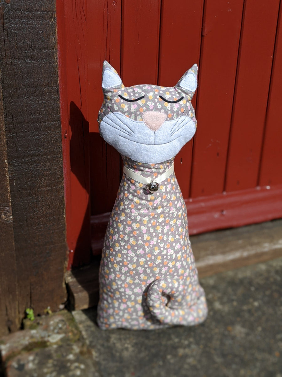 Cat Doorstop Sewing Kit peachy floral owl and sewing cat