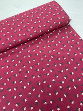 Load image into Gallery viewer, Cute Raspberry Coloured Floral Print Cotton Fabric - 1/2m