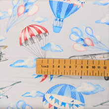 Load image into Gallery viewer, Gorgeous cotton fabric with a hot air balloon and planes print
