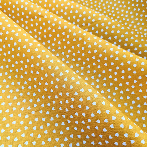 Mini hearts on mustard cotton fabric (wide) - 1/2 mtr