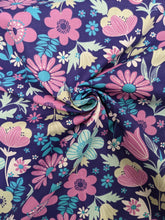 Load image into Gallery viewer, Aqua and pink floral or raindrop cotton fabric - 1/2 mtr