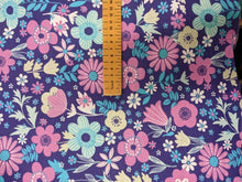 Load image into Gallery viewer, Aqua and pink floral or raindrop cotton fabric - 1/2 mtr