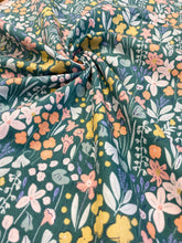 Load image into Gallery viewer, Sage green colourful flowers cotton fabric - 1/2 mtr