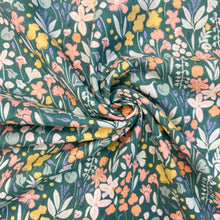 Load image into Gallery viewer, Sage green colourful flowers cotton fabric - 1/2 mtr