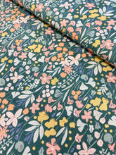 Load image into Gallery viewer, Sage green colourful flowers cotton fabric - 1/2 mtr