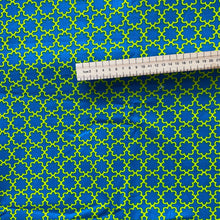 Load image into Gallery viewer, Teal blue &amp; lime geometric flowers cotton fabric - 1/2 mtr