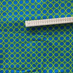 Teal blue & lime geometric flowers cotton fabric - 1/2 mtr