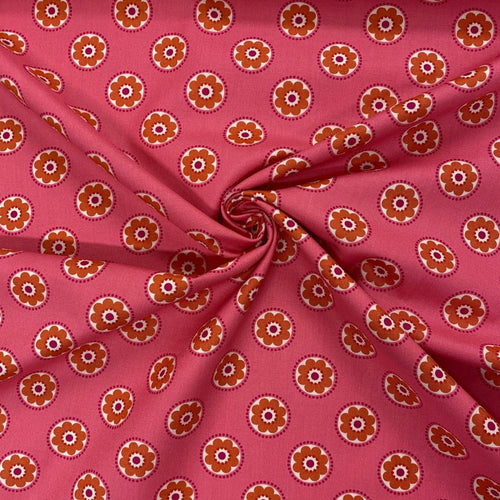 Funky daisy on hot pink cotton fabric - 1/2 mtr