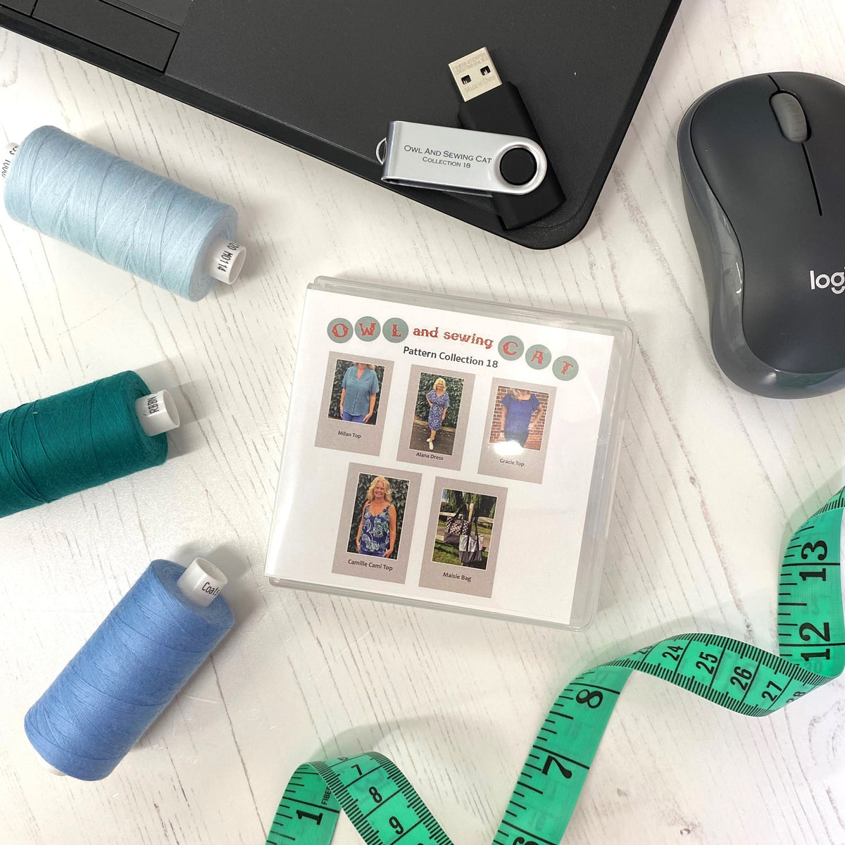 USB 18 Collection Patterns owl and sewing cat