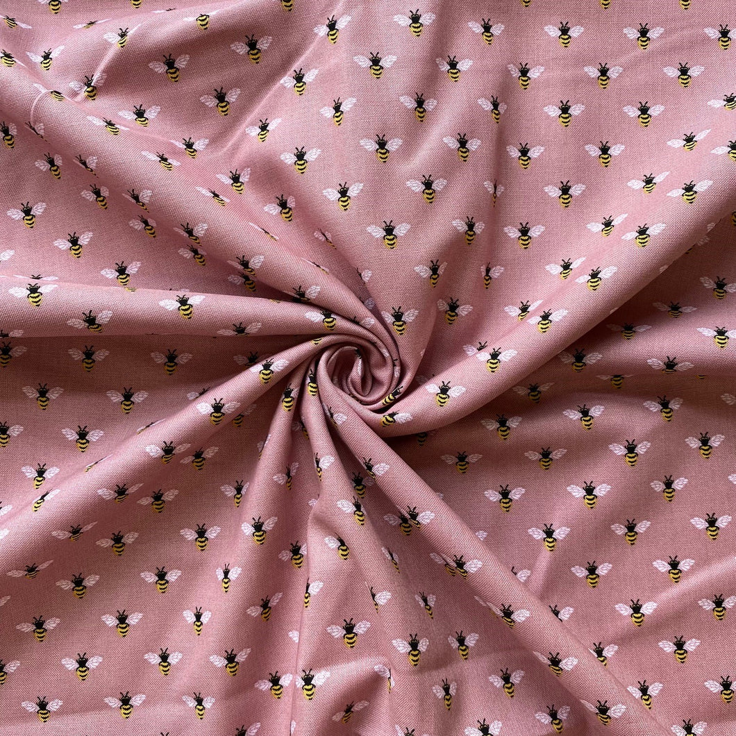 Dusky rose pink bees cotton fabric - 1/2 mtr