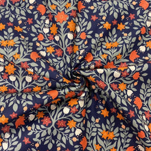 Load image into Gallery viewer, Folk damask floral navy blue cotton fabric - 1/2 mtr