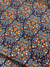 Load image into Gallery viewer, Folk damask floral navy blue cotton fabric - 1/2 mtr