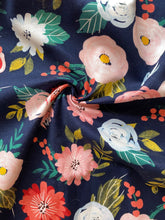 Load image into Gallery viewer, Navy &amp; pastel large floral cotton fabric - 1/2 mtr