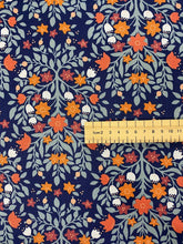 Load image into Gallery viewer, Folk damask floral navy blue cotton fabric - 1/2 mtr