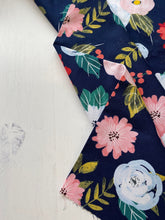 Load image into Gallery viewer, Navy &amp; pastel large floral cotton fabric - 1/2 mtr