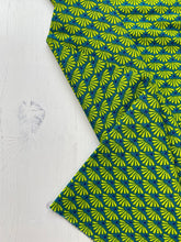 Load image into Gallery viewer, Teal blue &amp; lime geometric fan print cotton fabric - 1/2 mtr