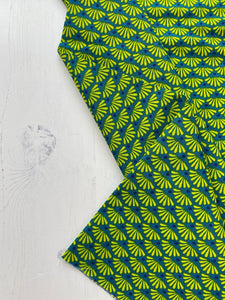 Teal blue & lime geometric fan print cotton fabric - 1/2 mtr