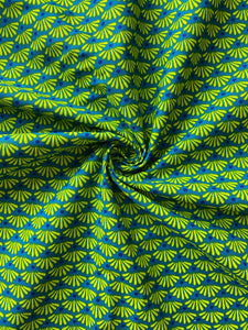 Teal blue & lime geometric fan print cotton fabric - 1/2 mtr