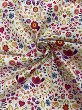 Load image into Gallery viewer, Little bird floral heart cotton fabric - 1/2 mtr - cream/red