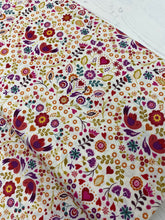 Load image into Gallery viewer, Little bird floral heart cotton fabric - 1/2 mtr - cream/red