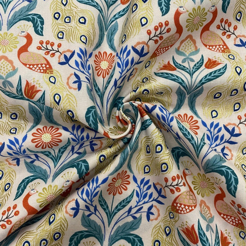 Peacock gold metallic cotton fabric - 1/2 mtr