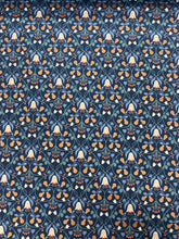 Load image into Gallery viewer, Metallic pears with flowers cotton fabric - 1/2 mtr light blue/dark blue