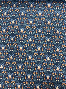 Metallic pears with flowers cotton fabric - 1/2 mtr light blue/dark blue