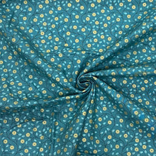 Load image into Gallery viewer, Gold metallic flowers on green cotton fabric - 1/2 mtr