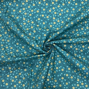 Gold metallic flowers on green cotton fabric - 1/2 mtr