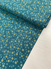 Load image into Gallery viewer, Gold metallic flowers on green cotton fabric - 1/2 mtr