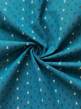 Load image into Gallery viewer, Teal black triangles cotton fabric - 1/2 mtr