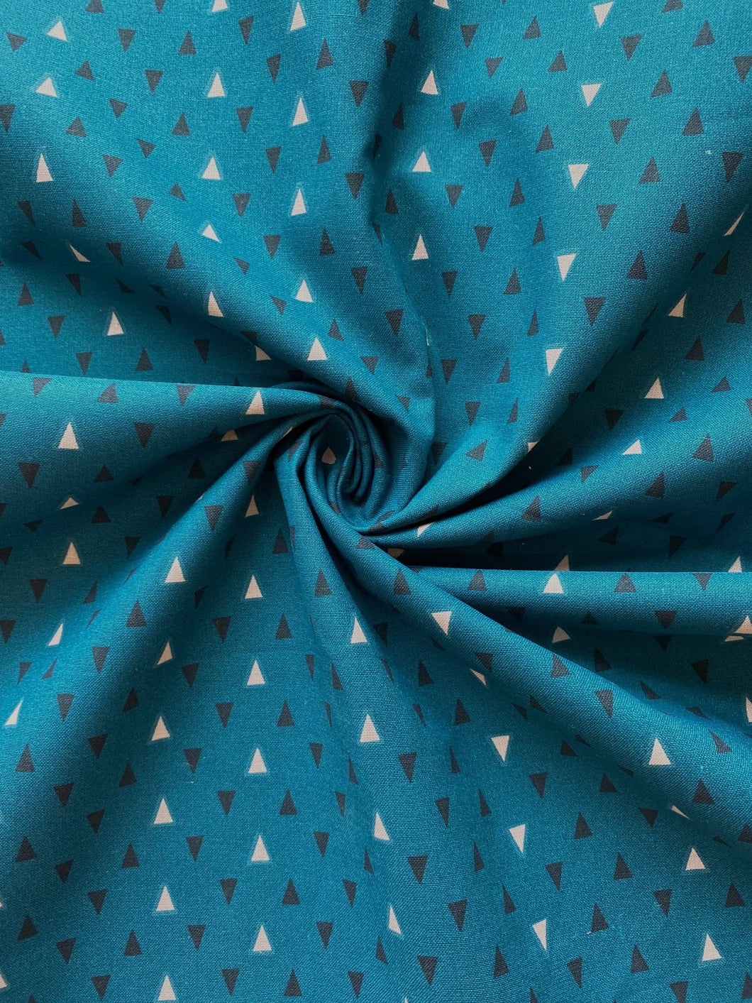 Teal black triangles cotton fabric - 1/2 mtr