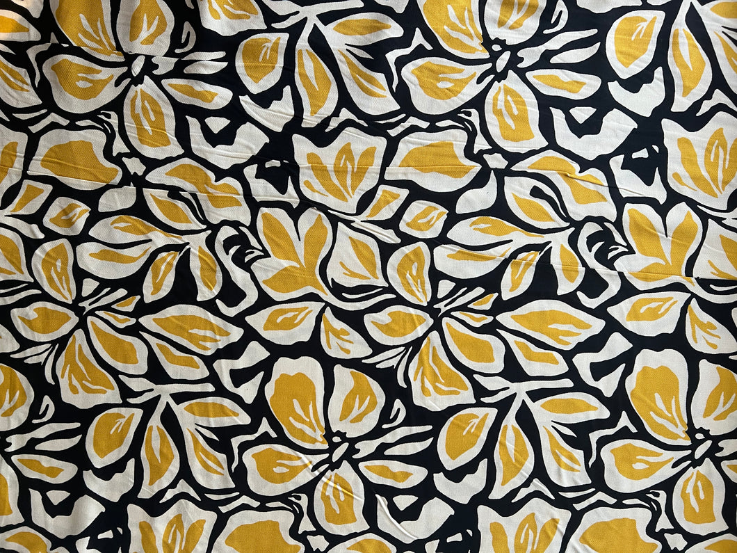 Abstract Floral - Black/Yellow - Dressmaking Fabric