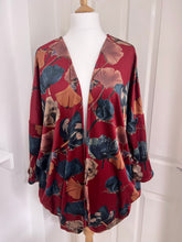 Load image into Gallery viewer, Cocoon Cardigan Kit - Claret Background Floral Velvet Feel Fabric (Copy)