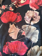 Fabric Remnant - Black Floral Print Velour Fabric - 38cm