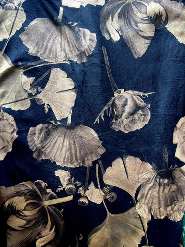 Fabric Remnant - Navy Floral Print Velour Fabric - 60cm