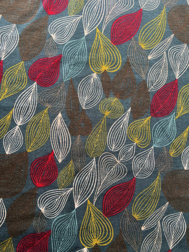 Fabric Remnant - Teal Leaf Jersey Fabric - 58cm