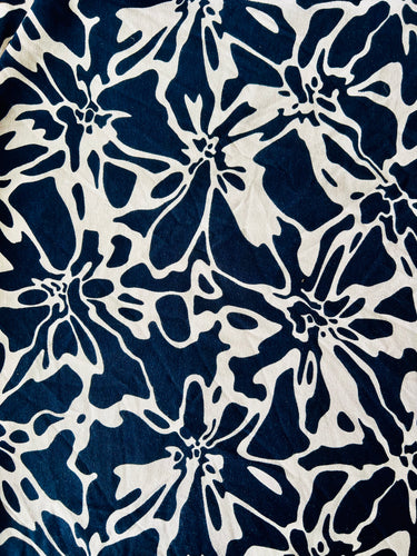 Fabric Remnant - Navy/Cream Floral jersey fabric - 40cms